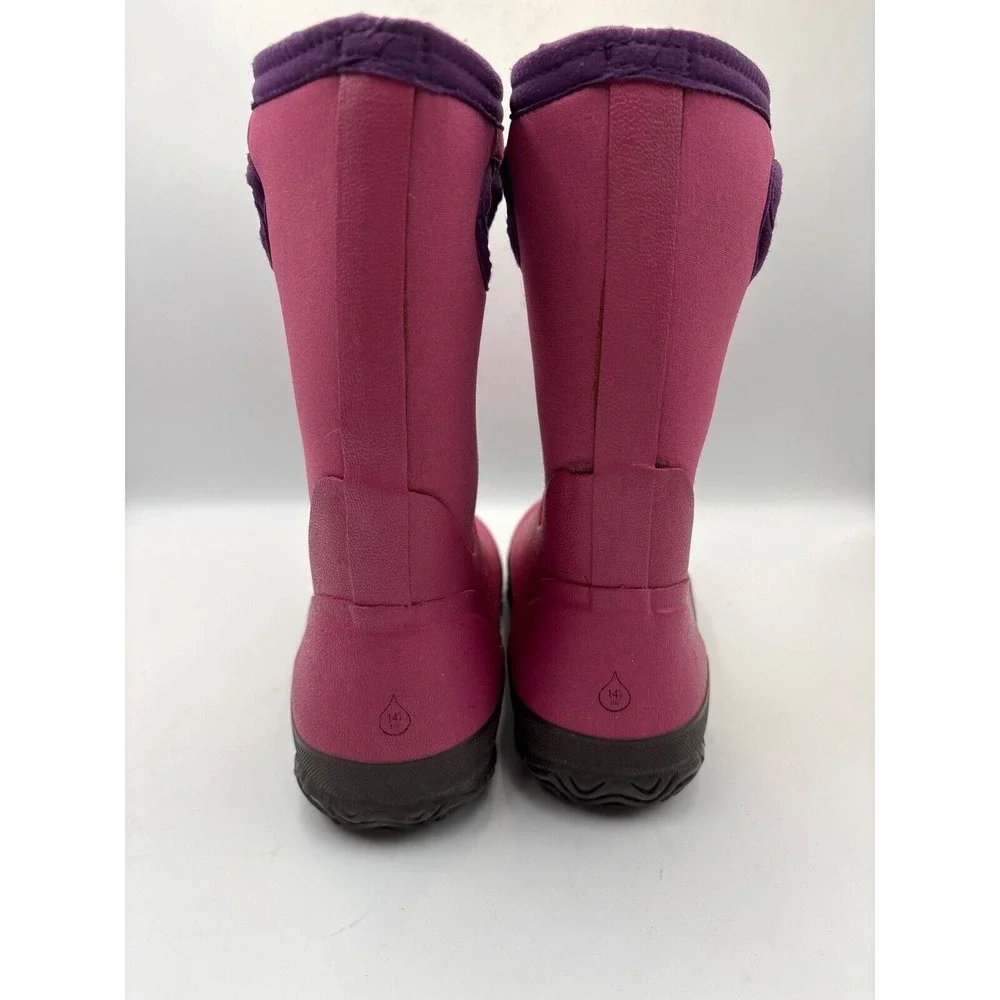 Glosh Bogs Girls 5 Pink Rubber Rain Snow Boots‎ Purple Trim Waterproof Pull-On